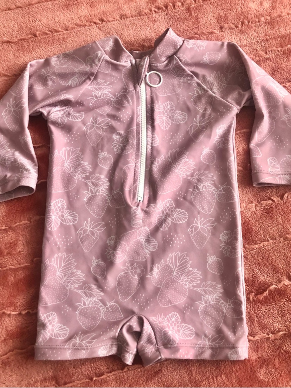 Girls' Current Tyed Pink Strawberry Print Rash Guard One-Piece Swimsuit